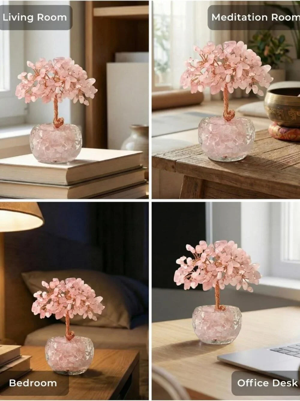 Natural Rose Quartz Tree of Life - Gemstone Bonsai for Healing & Love Decor